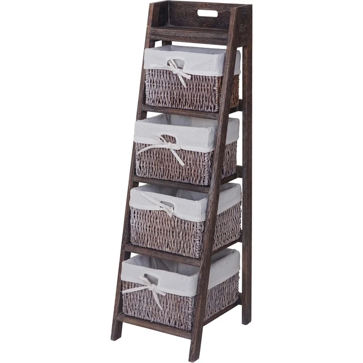 MCW Leiterregal Franca, Shabby-Look mit 4 Maiskorbschubladen, Braun, aus massivem Paulownia-Holz