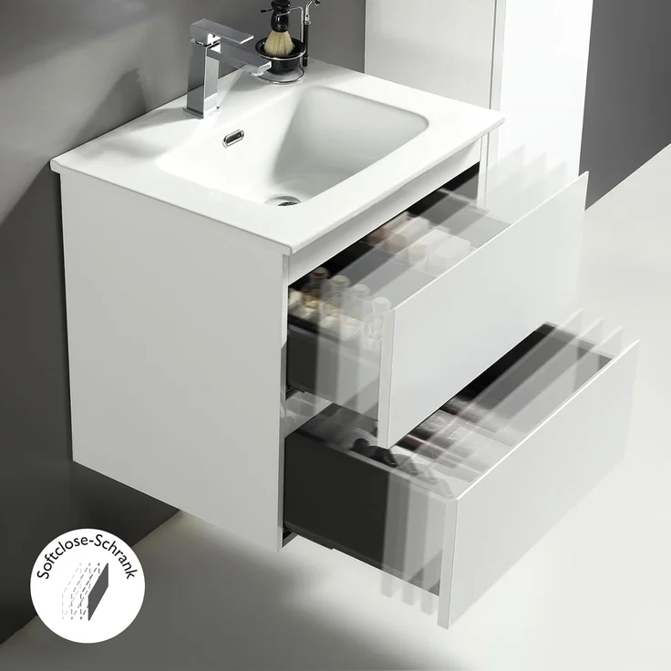Alpenberger Badmöbel-Set - Badschrank Badezimmerschrank, (Waschbecken mit Überlauf, 2 Waschbeckenunterschrank Schubladen), Waschtisch mit Unterschrank 60 cm Breit – Bild 6