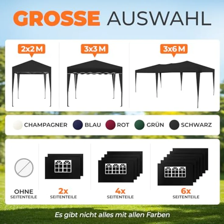 Kronenburg Faltpavillon wasserdicht Pavillon, Gartenzelt, 3x6 m - mit UV Schutz 50+, Schwarz – Bild 9