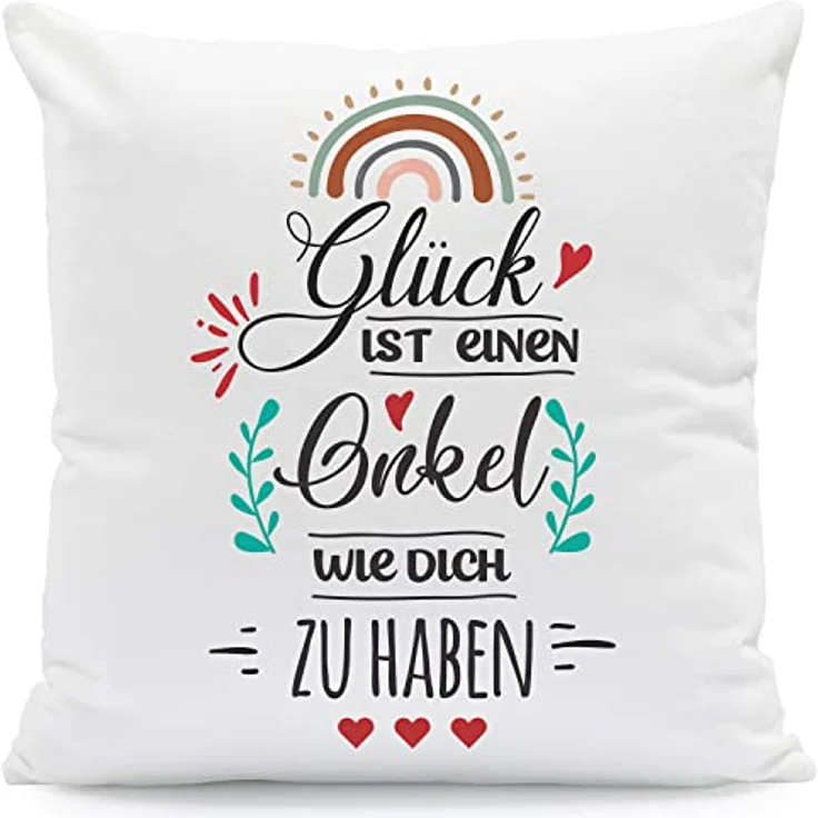 GRAVURZEILE Zierkissen mit Spruch - Glück ist - Geschenk für Freunde & Familie -, starke Farben ohne verblassen - Onkel - mit Füllung – Bild 2