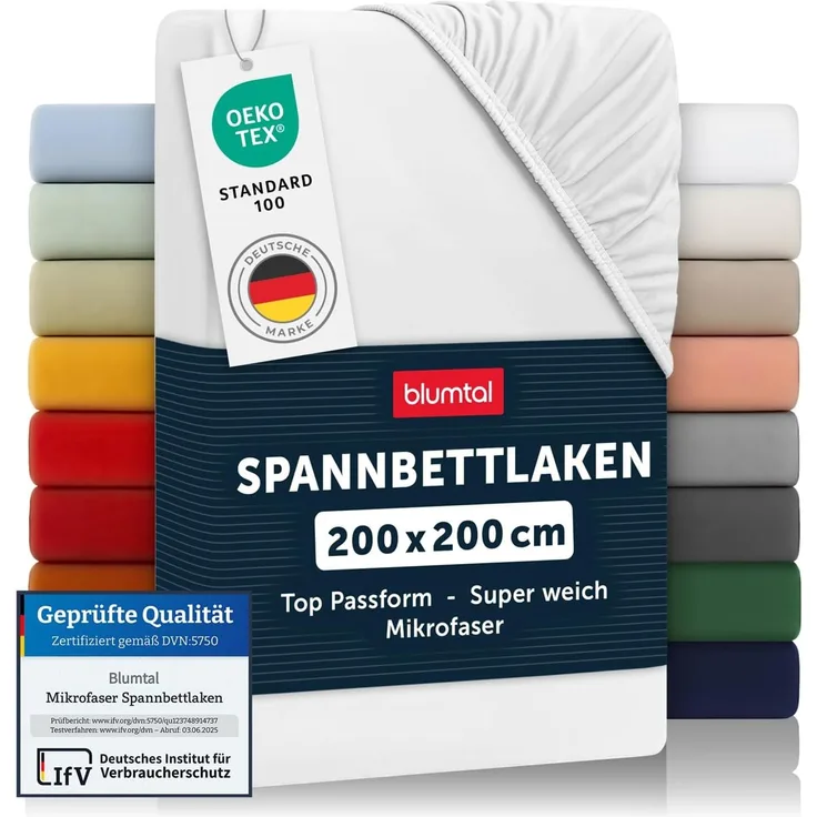 Blumtal® Spannbettlaken 200x200 cm aus Microfaser - Oekotex zertifiziertes Bettlaken 200x200 cm - Spannbetttuch 200x200 cm/Leintuch 200x200 cm - Bettbezug 200x200 cm - Bettbezug - Bettlaken - weiß