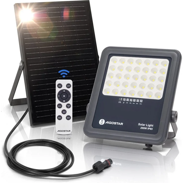 Aigostar Flutlichtstrahler Solarstrahler mit Fernbedienung,6500K,IP65 Außenstrahler,2m Kabellänge, LED fest integriert, Tageslichtweiß – Bild 5