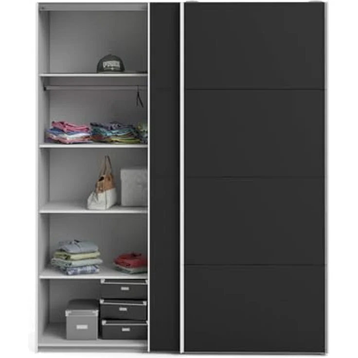 Dmora - Kleiderschrank 2 Türen Emeraude, Schlafzimmermöbel, Schrank, Garderobe, 182x61 h220 cm, Weiß und Schwarz – Bild 5