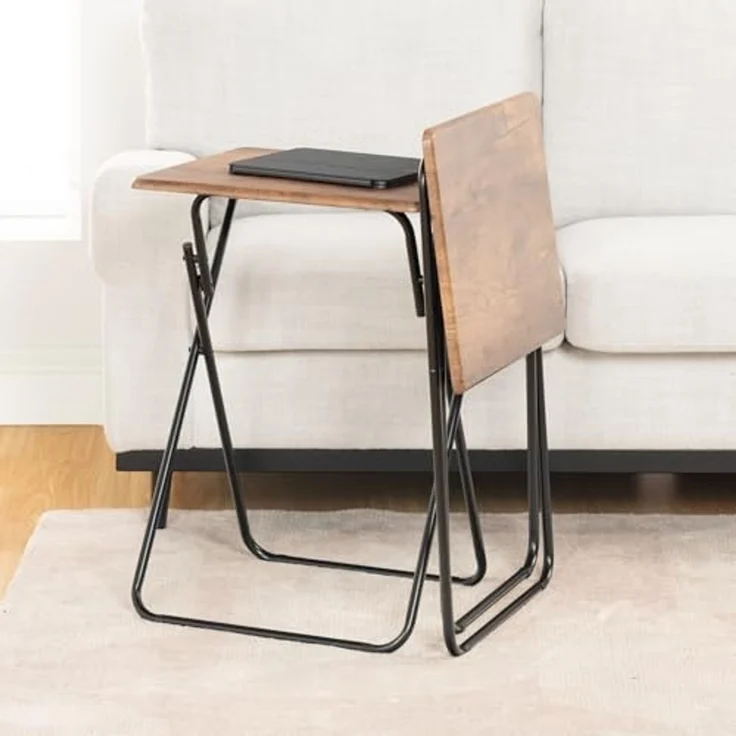 FurnitureR Klappbare Beistelltische, 2er Set, Multifunktional, Tablett Tisch, Sofaside Tisch für Wohnzimmer Esszimmer Büro,Vintage Braun, 48 x 38 x 66,5 cm, – Bild 1
