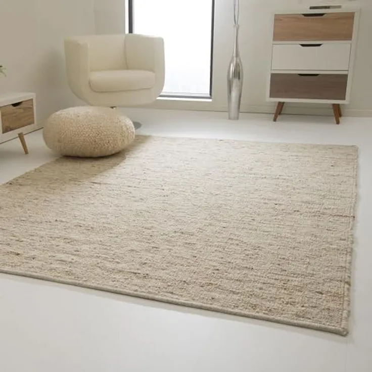 Steffensmeier Handwebteppich Landshut, Beige, 100% Schurwolle, Rechteckig, 60x110 cm, beidseitig verwendbar, pflegeleicht