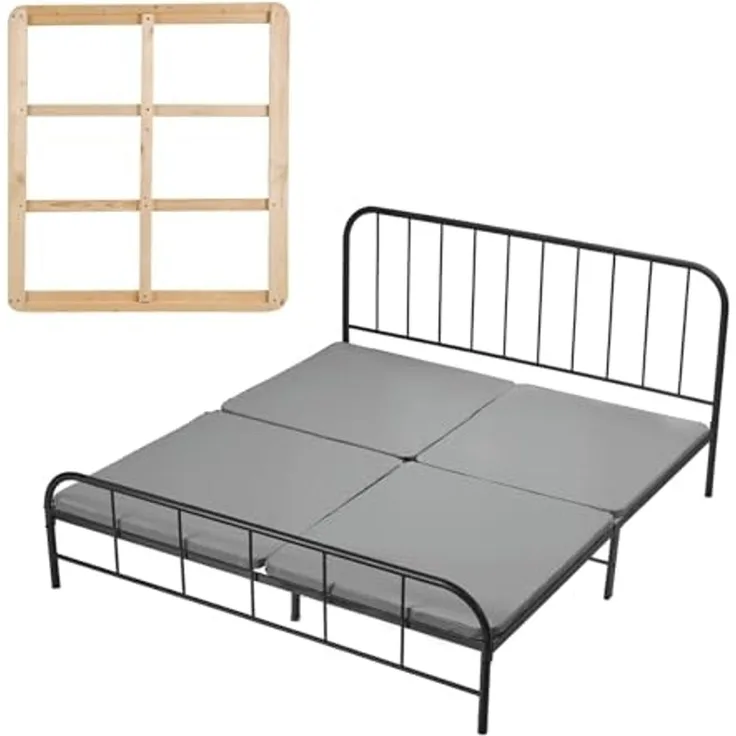 VEVOR Bunkie-Boards für Kingsize-Betten 2000x1880x38 mm, 4-Teilig, Bunkie-Brett für Lattenrost, Bettstützlatten mit 200D Oxford-Gewebe, Holzmatratzenauflage, Matratzen-Unterbau, Grau