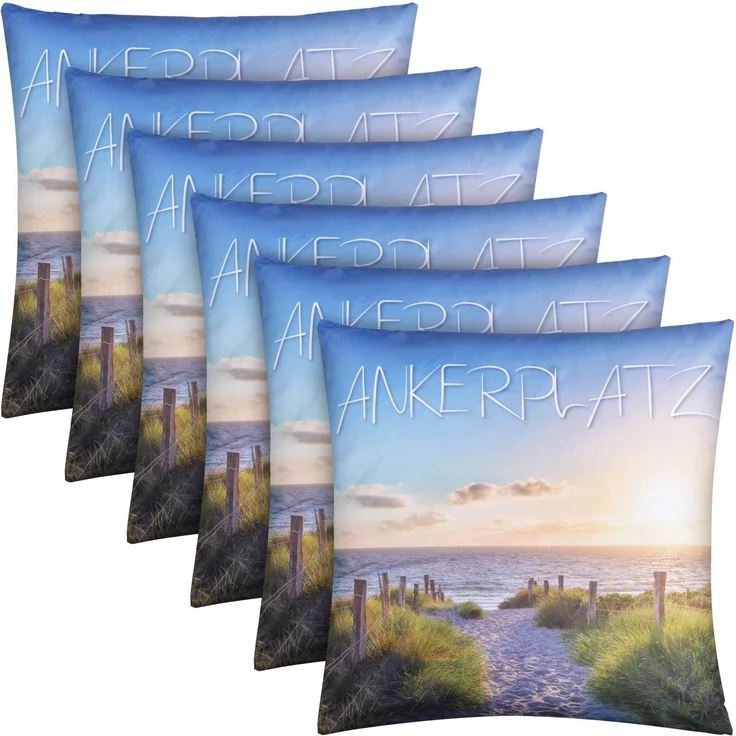 Outdoor Kissen mit Paspel ( 45 x 45 cm ) Dekokissen Garten - Reißverschluss - Schmutz- und Wasserabweisend - abnehmbarer Kissenbezug Ankerplatz 6er-Pack – Bild 1