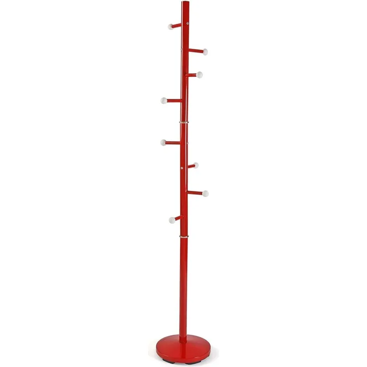 Versa Ruan Minimalistischer Garderobenständer für den Eingangsbereich, mit 9 Haken für Kleidung oder Taschen für die Halle, Maßnahmen (H x L x B) 173 x 28 x 28 cm, Metall, Farbe: Rot
