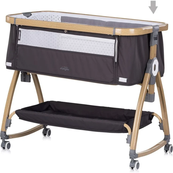 Chipolino Beistellbett Charisma Matratze höhenverstellbar Räder Ablagefach Gurt dunkelgrau – Bild 4