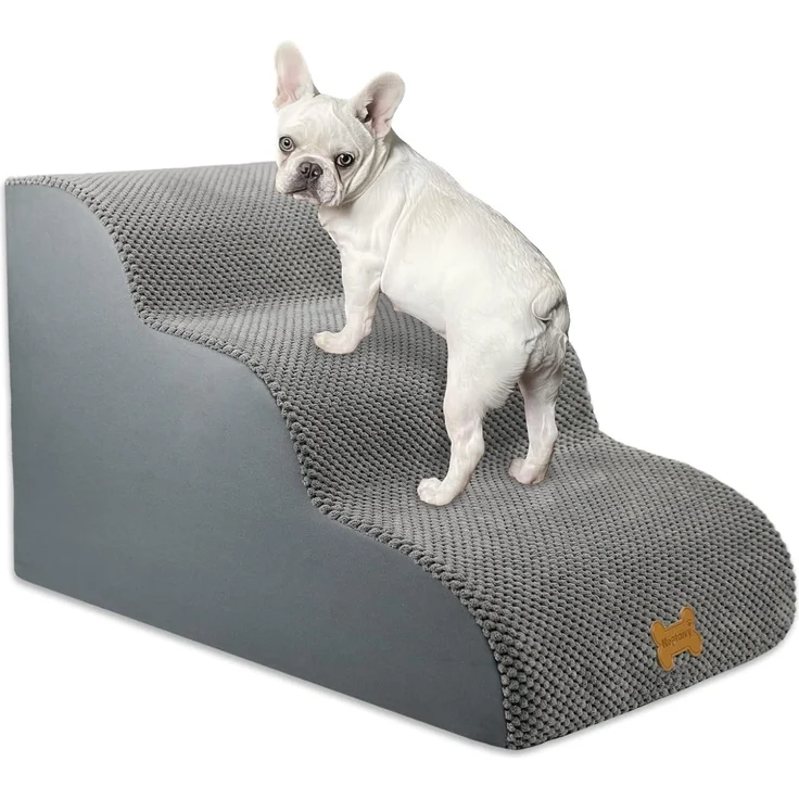 Nepfaivy Hundetreppe für Kleine Hunde 3-Stufig, Haustiertreppe für Bett und Sofa aus Hochdichtem Schwamm, Hunde Treppe Hunderampe mit Abnehmbarem, Waschbarem Bezug und Rutschfestem Boden, 60 x 40 x 40 cm – Bild 1