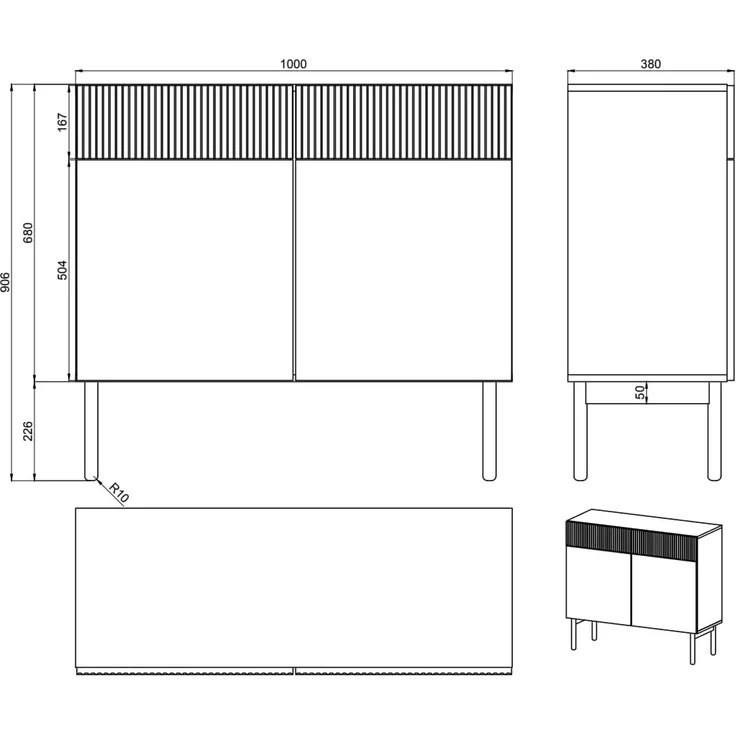 Selsey 'Nolie' Sideboard 2-türig mit 2 Schubladen, Holzoptik Esche schwarz, ca. 91 x 100 x 38 cm – Bild 3