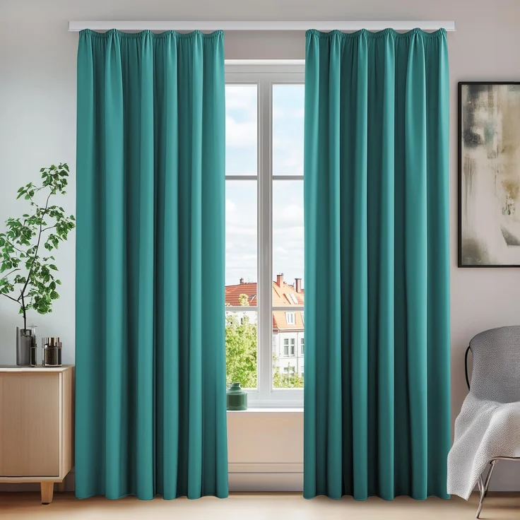 Deconovo Verdunkelnde Vorhänge mit Kräuselband für Schiene Gardinen Türkis | 2er Set, H 220 x B 140 cm, Thermovorhang Hitzeschutz, Schlafzimmer, Lärmschutz, Wärmehaltung, Wohnzimmer Deko, Schienensystem