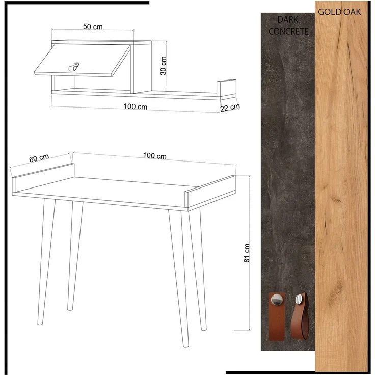 Skye Decor 'Brush' Schreibtisch, Eiche / Dunkelgrau, 100 x 81 x 60 cm – Bild 4