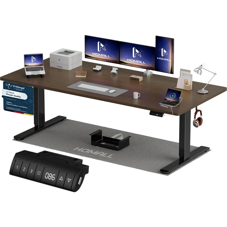 Homall Höhenverstellbarer Schreibtisch 200x80 cm mit USB-A Ladeanschluss, Elektrischer Schreibtisch mit Kabel Management Tray, Standing Desk mit 3 Memory Funktion, Computertisch Nussbaum