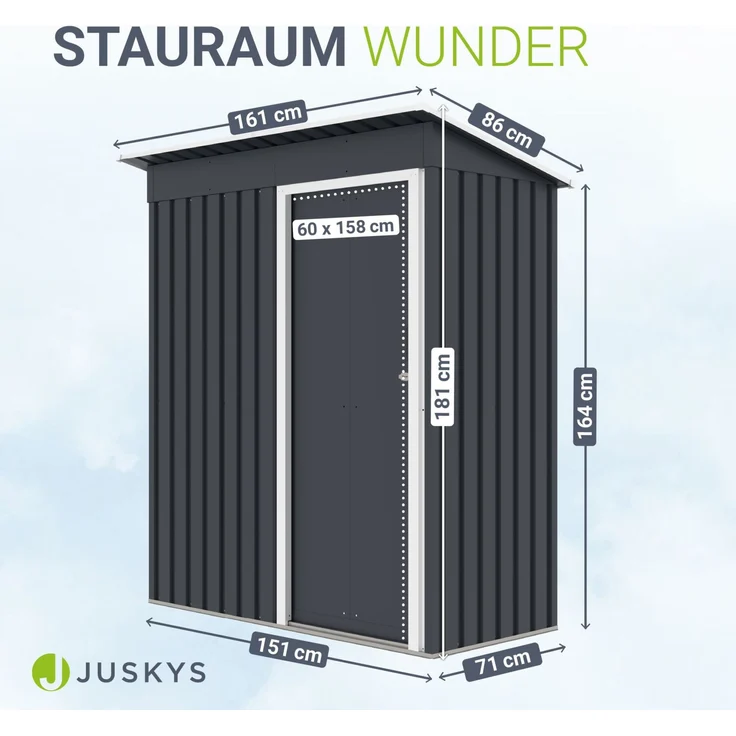 Juskys Metall Gerätehaus S mit Pultdach, Schiebetür & Fundamentrahmen | 1 m² | 164 x 88 x 182 cm | Anthrazit | Geräteschuppen Gartenhaus Schuppen – Bild 4