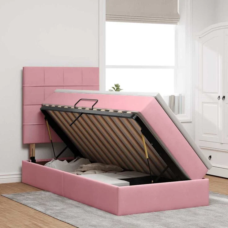 vidaXL LED-Speicherbett mit Matratze Rosa 90 x 190 cm Samt 3372638 – Bild 3