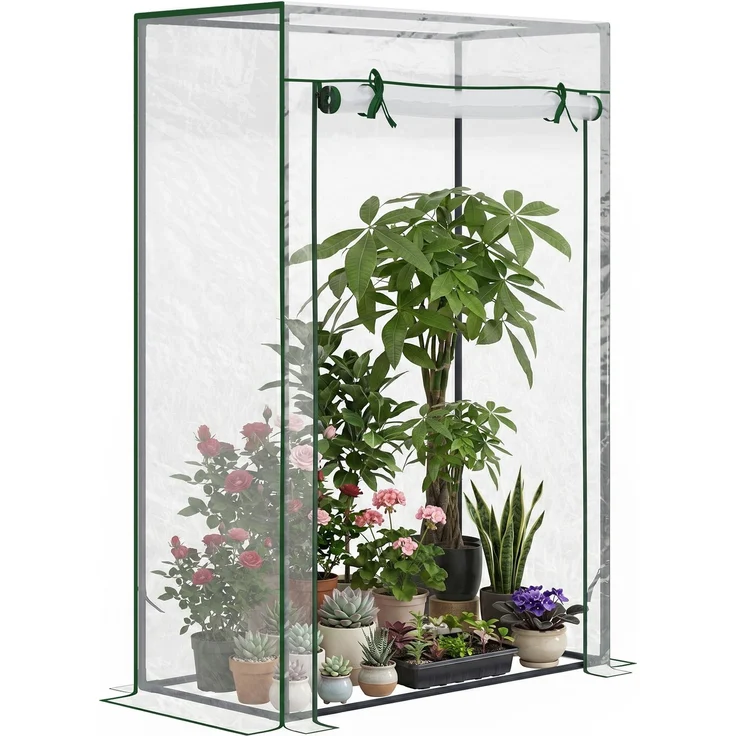 MELAYR, Gewächshaus mit Rolltor und Stahlkonstruktion, Gartengewächshaus, Terrasse, 100 x 50 x 150 cm, Dunkelgrün – Bild 1