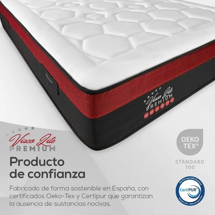 DUÉRMETE ONLINE Viskoelastische Matratze Lite Premium, Dicke 30 cm, optimaler Härtegrad und Komfort, mittlere Festigkeit, milbendicht, antibakteriell und hypoallergen, weiß, 135x190 cm – Bild 8