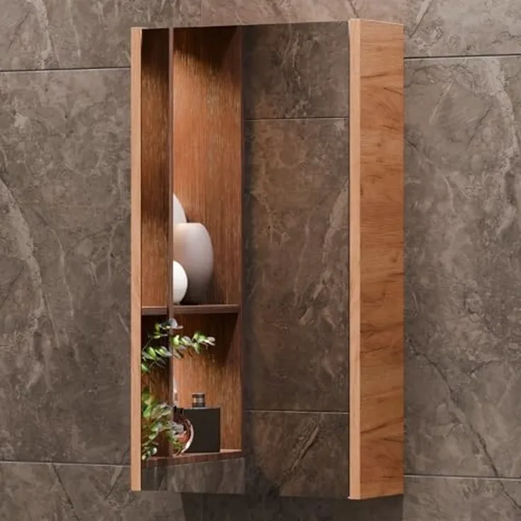 Planetmöbel Spiegelschrank 40cm Gold Eiche, Badezimmerschrank mit Spiegel hängend, Badespiegel, Badezimmmer Möbel für Gäste WC