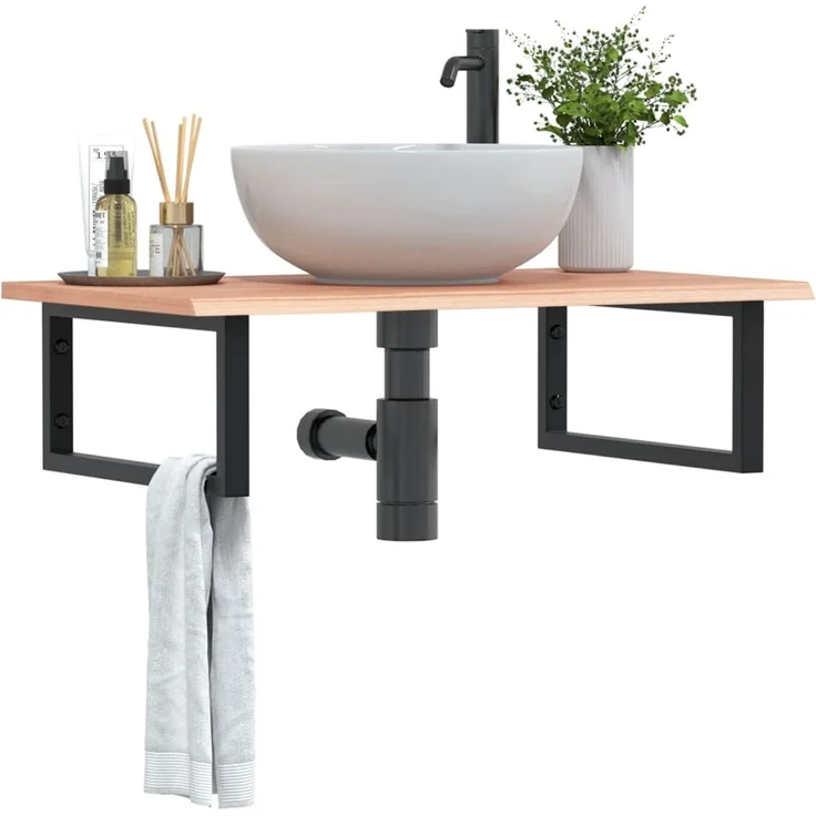 vidaXL Waschtischplatte mit Halterung Stahl und Massivholz Eiche 3302609 – Bild 1