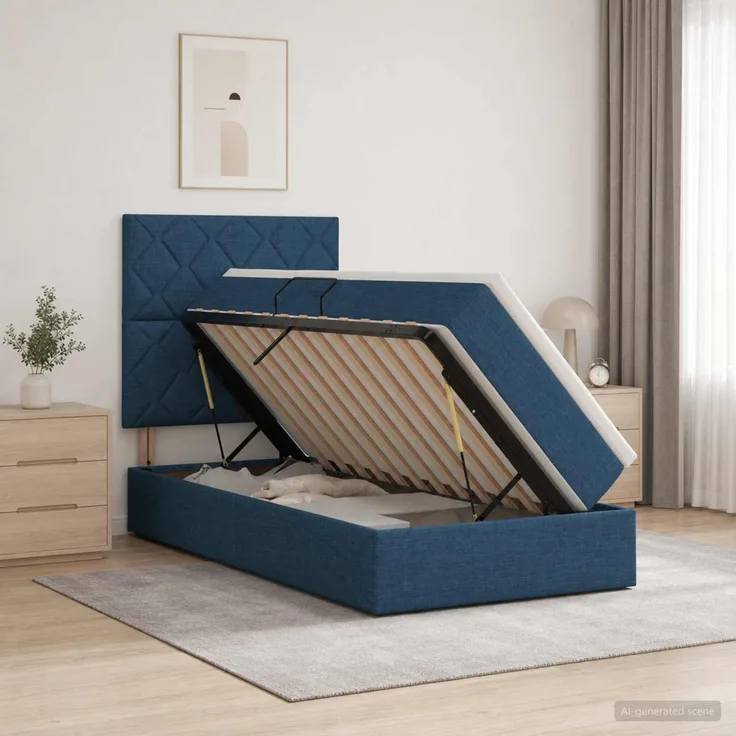 vidaXL Aufbewahrungsbett mit Matratze Blau 90 x 200 cm Stoff 3459545