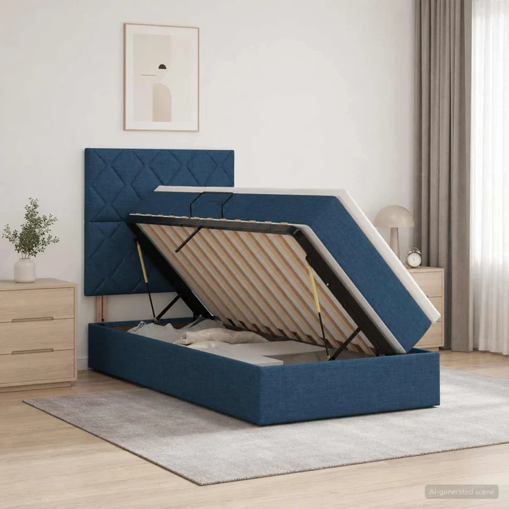 vidaXL Aufbewahrungsbett mit Matratze Blau 90 x 200 cm Stoff 3459545 – Bild 1