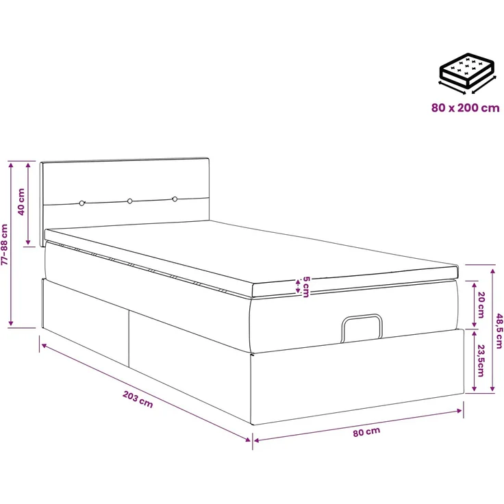 vidaXL Ottoman Bett mit Matratze mit Kopfteil Creme 80 x 200 cm Stoff 3456286 – Bild 12