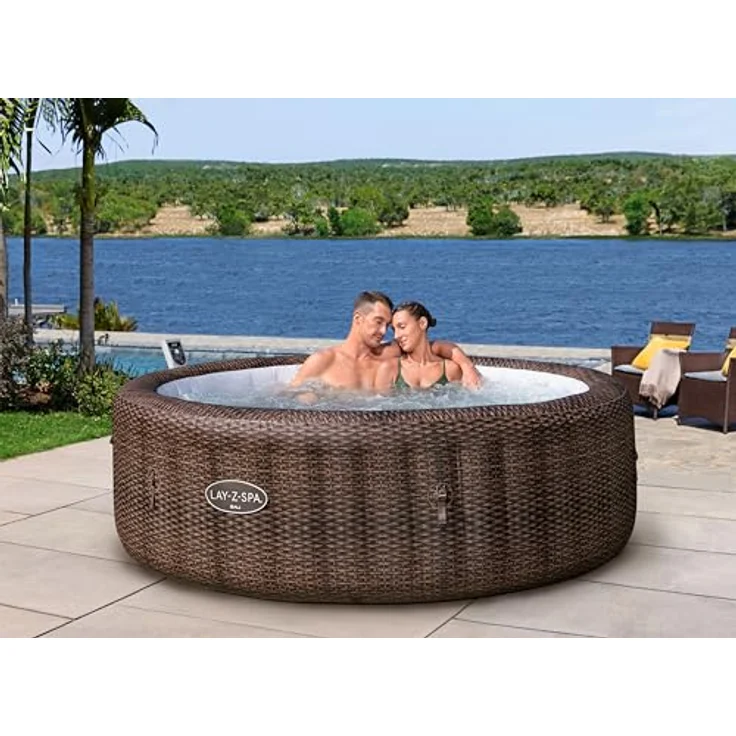 Bestway LAY-Z-SPA Energiespar-Whirlpool Bali AirJet™ für 7 Personen, mit App-Steuerung, Ø 216 x 71 cm, Rattan-Optik (Schokobraun), integrierte UltraFit™-Pumpeneinheit, 180 AirJet™-Düsen, Heizsystem mit Energiespartimer – Bild 2