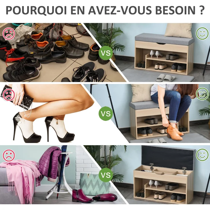 Schuhschrank, Schuhbank mit 2 Ebenen, Stauraum, Nische + integrierter Stauraum mit Kissen in Beige-Grau – Bild 9