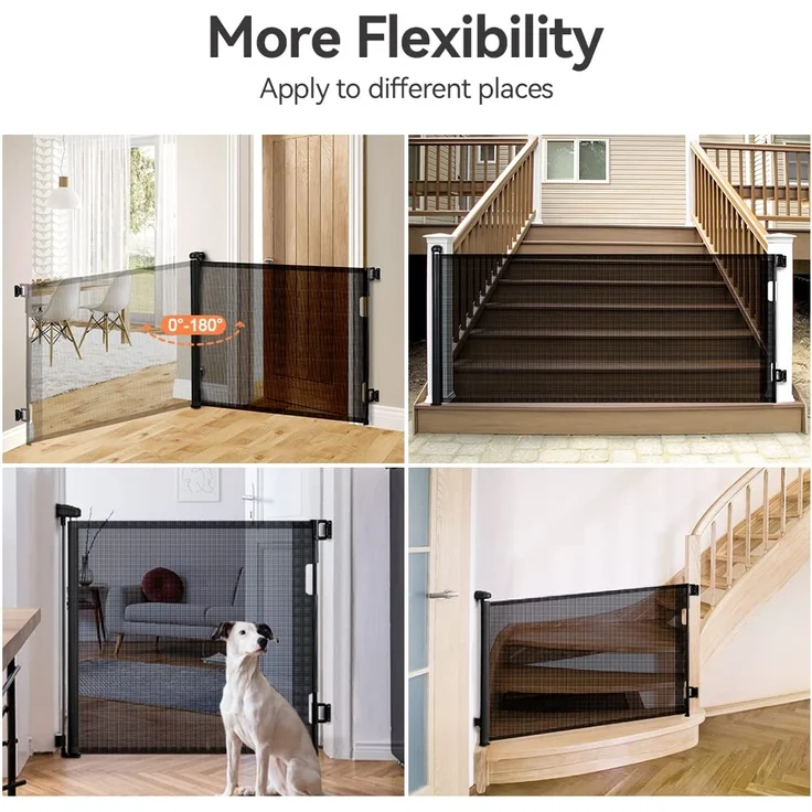 COMOMY Treppenschutzgitter Ausziehbar 0-180cm, Türschutzgitter Rollo für Baby, Katzen und Hunde, Einhändige Bedienung, Platz Sparen, Kinder Türgitter für Treppen/Türen/Außen, 84cm Hoch (Schwarz) – Bild 4