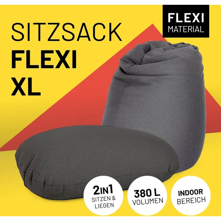 Lumaland 'Flexi Comfort' Sitzsack, Polystyrol, Dunkelgrau, Big - 155 x 100 cm – Bild 2