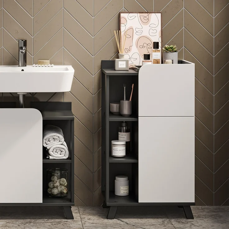 Midischrank Karen Anthrazit/Weiß 50 x 90 cm mit Tür und Schublade Vicco – Bild 3