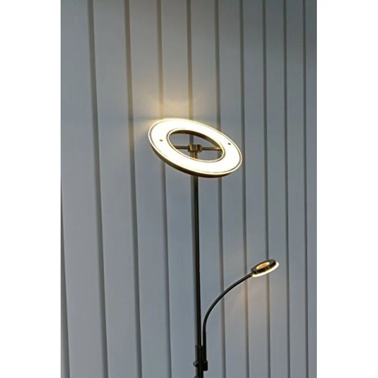 TRANGO LED Stehlampe, Touchdimmer & Stufenlos dimmbar, 1515 LED Stehlampe 2-flammig mit LED Modulen Serie *MOTHER-SON* I 24 Watt stufenlos dimmbar I satiniertes Glas Lampenschirm I Höhe ca. 1800mm schwenkbar & drehbar, modern & chic Stehleuchte – Bild 3