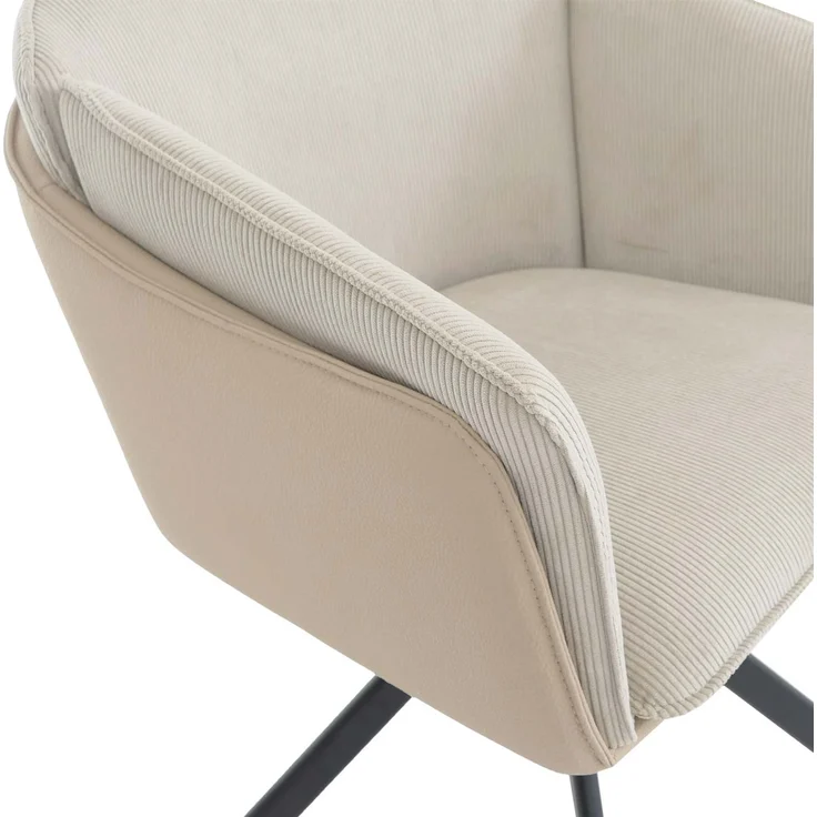 6er-Set Esszimmerstuhl HWC-R24, Küchenstuhl, drehbar Metall Kunstleder Stoff/Textil Cord ~ beige – Bild 5