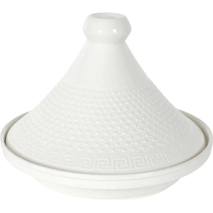 HOME DECO FACTORY, KA0280, Ceramic Presentation Tagine 25.5 cm - Elegant Cooking Utensil and Serving Accessory, Ideal for Meats and Vegetables, White