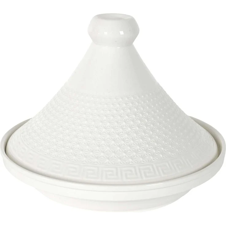 HOME DECO FACTORY, KA0280, Ceramic Presentation Tagine 25.5 cm - Elegant Cooking Utensil and Serving Accessory, Ideal for Meats and Vegetables, White