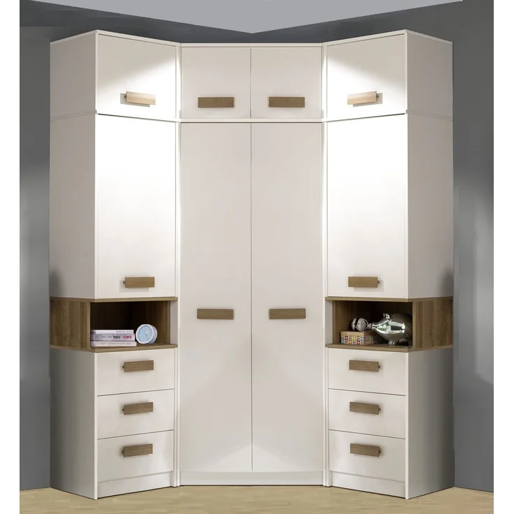 Marmex Möbel Grant 08/15 Ein moderner Eckschrank mit 2 Kleiderstangen, Einlegeböden und Schrankaufsatz, laminierte Spanplatte, weiß, 91x235x91 cm – Bild 5