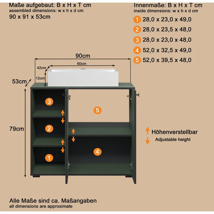 Waschtisch Bliss in grün inklusive Waschbecken 90 cm – Bild 8
