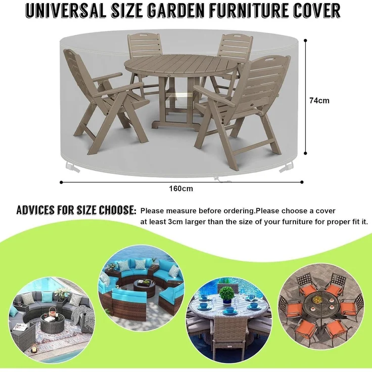 Abdeckhaube Gartenmöbel 420D Oxford Tische Wasserdicht Ø 160 x 74 cm – Bild 6