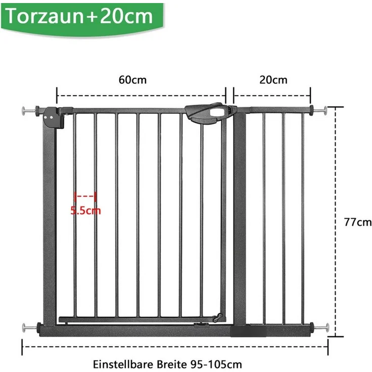FIVMEN Treppenschutzgitter Türschutzgitter Treppengitter ohne bohren für Kindersicherheit, 76cm Hoch Weiß/Schwarz aus Metall – Bild 1