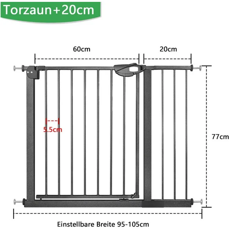 FIVMEN Treppenschutzgitter Türschutzgitter Treppengitter ohne bohren für Kindersicherheit, 76cm Hoch Weiß/Schwarz aus Metall