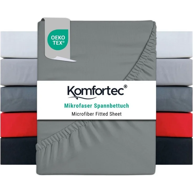 Komfortec Spannbettlaken Boxspringbett bis 15cm - 30cm Matratzenhöhe, Mikrofaser, Gummizug: Rundum, (1 Stück), 140x200 cm, Grau – Bild 1