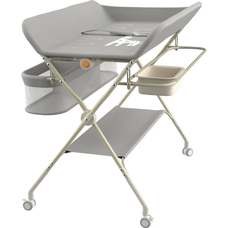 Wickeltisch, 3-in-1, Wickelkommode für Baby, von Geburt bis 12 Monate (bis 25 kg), Wickeltisch, faltbar, tragbar, Wickeltisch für Babys, mit 4 Rollen,75 x 68 x 83–91 cm (Grau)
