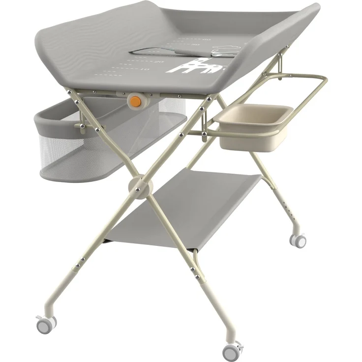 Wickeltisch, 3-in-1, Wickelkommode für Baby, von Geburt bis 12 Monate (bis 25 kg), Wickeltisch, faltbar, tragbar, Wickeltisch für Babys, mit 4 Rollen,75 x 68 x 83–91 cm (Grau)
