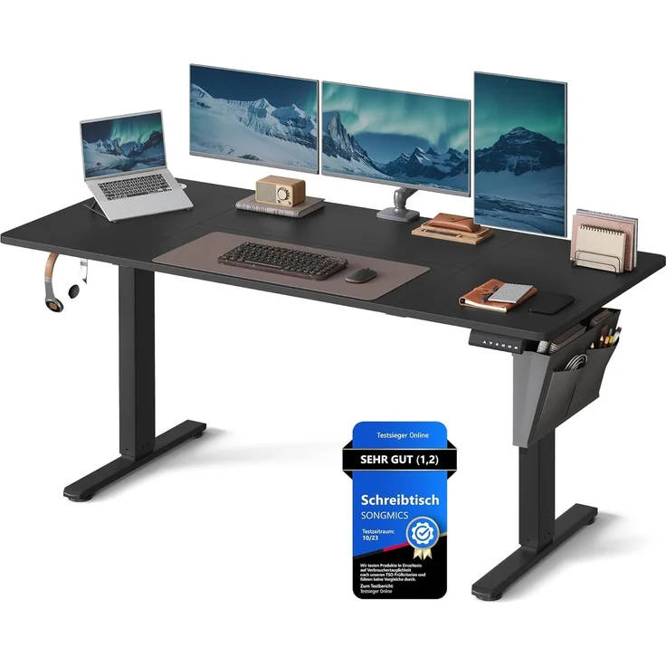 Songmics Höhenverstellbarer Schreibtisch elektrisch,70x160 x (72-120) cm, Verstellbarer Tisch, Memory-Funktion für 4 Höhen, für Homeoffice, Arbeitszimmer, tintenschwarz – Bild 1