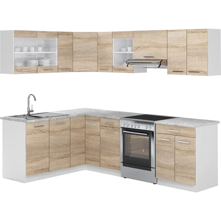 Eckküche R-Line Sonoma/Weiß 247 x 167 cm, AP Marmor Vicco – Bild 1