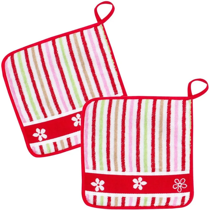 Kracht Topflappen Blümchen, (Set, 2-tlg, 2-teilig), 2er Set Topflappen, Baumwoll Frottier, ca. 22x22 cm