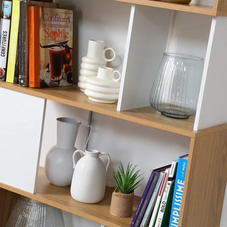 Casâme Bücherregal in Weiß- und Eichendekor - H173,5 cm - Weiß – Bild 6