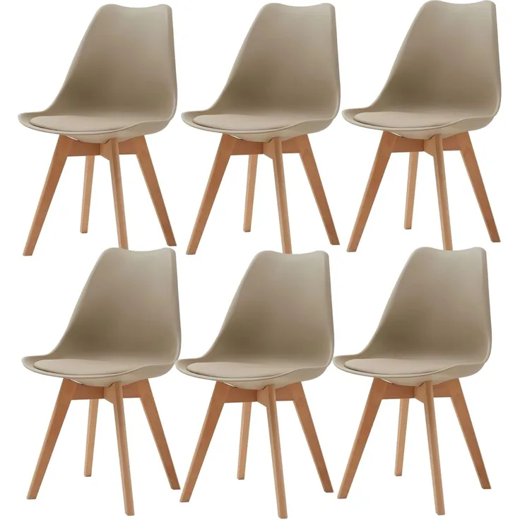 GrandCA HOME 6er-Set Esszimmerstühle, Skandinavische Stühle, Skandinavisches Design, Massivholzbeine, Ergonomisch, für Esszimmer, Wohnzimmer, Küche & Schlafzimmer (Khaki,6)