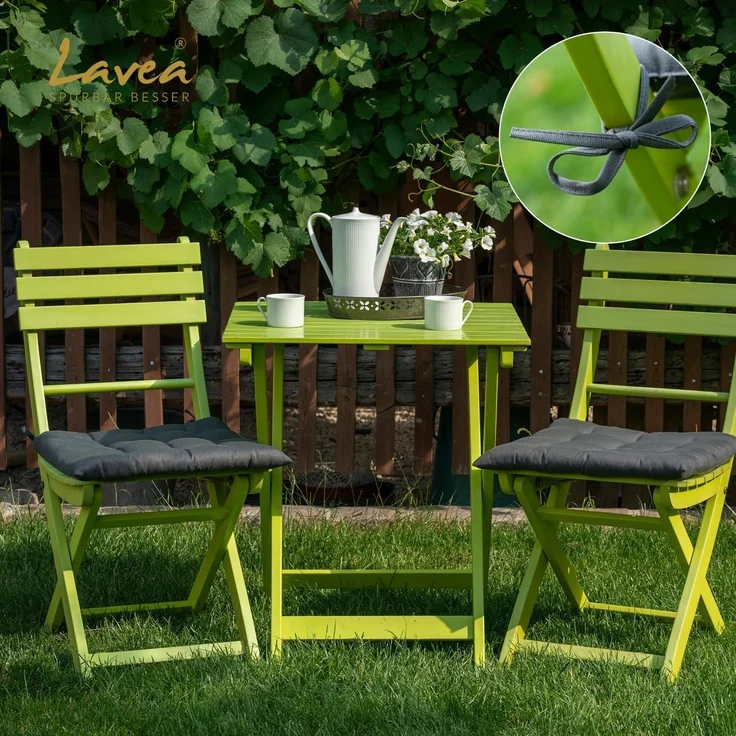 Lavea Stuhlkissen MONACO - weich gepolsterten Sitzkissen Set (4er & 8er), 40x40x3 cm, mit Stoffbändern, Indoor & Outdoor, für Garten & Balkon – Bild 5